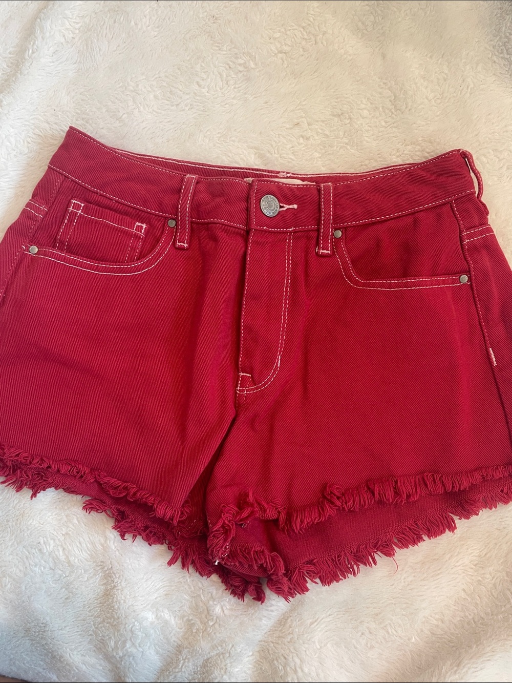 Red Festival Denim Shorts